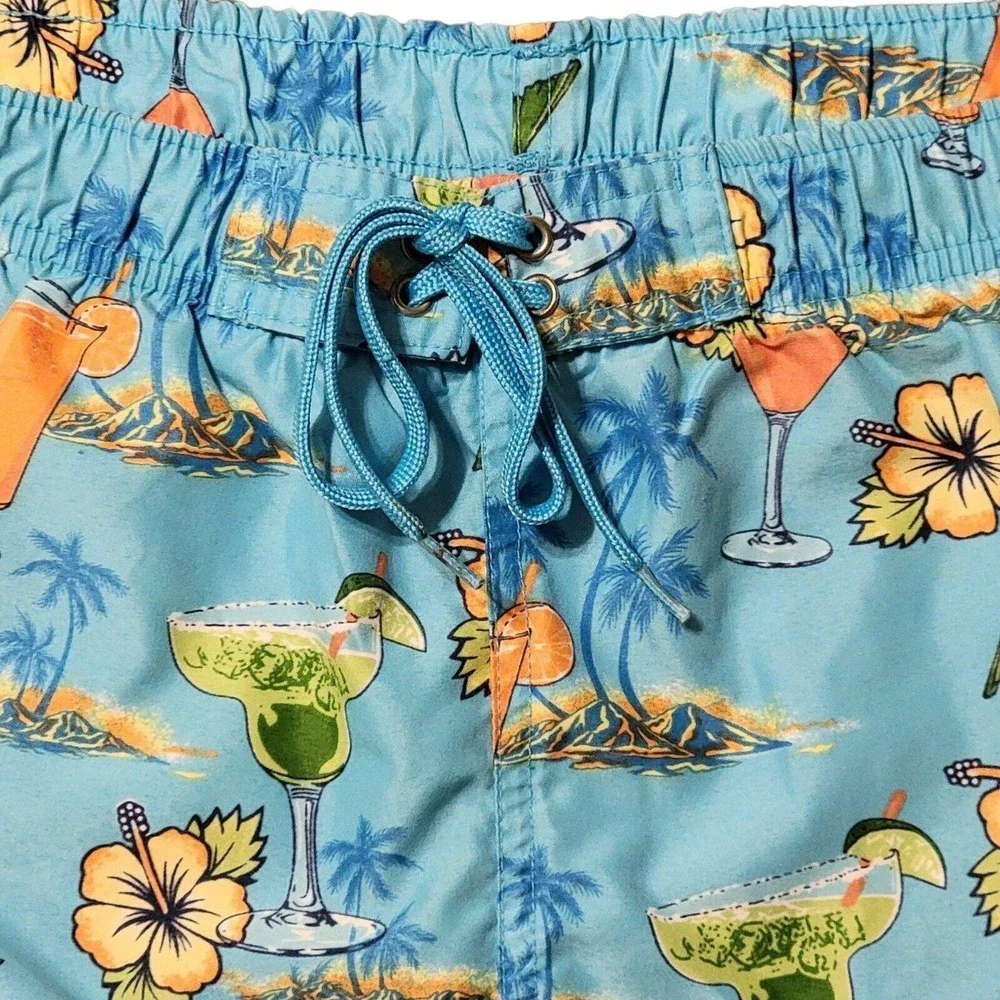 VTG 90s Big Dogs Swim Trunks Mens L Lifes A Beach Tropical Drinks Hibiscus